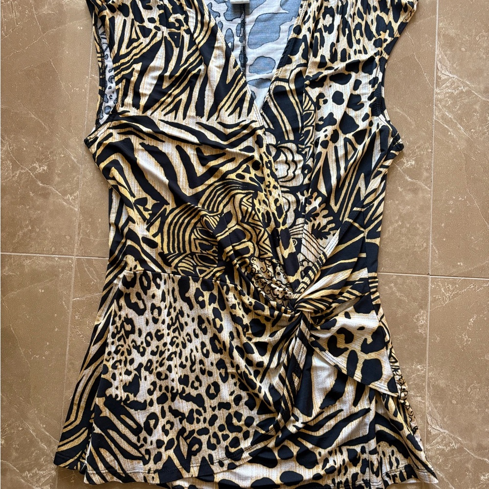 Cache Animal Print Blouse - Black and Gold
